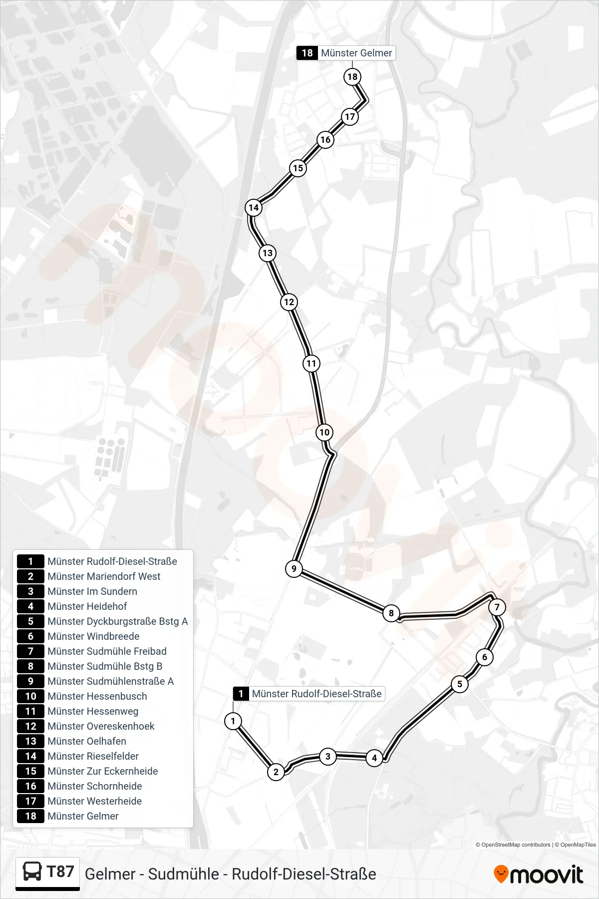 Linie T87 (Bus) Richtung Gelmer: Route und Haltestellen auf der Karte