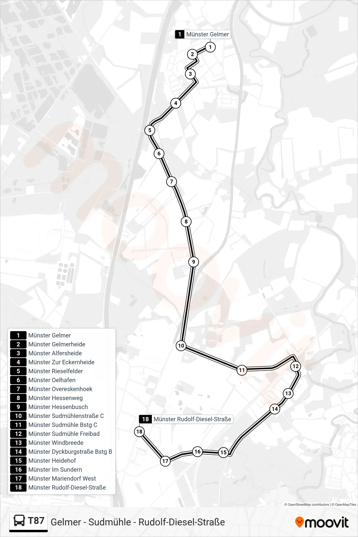 Linie T87 (Bus) Richtung Rudolf-Diesel-Straße: Route und Haltestellen auf der Karte