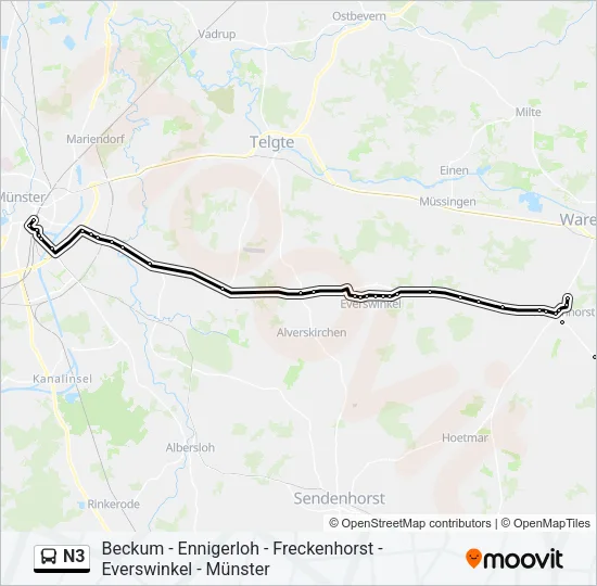 N3 Bus Line Map