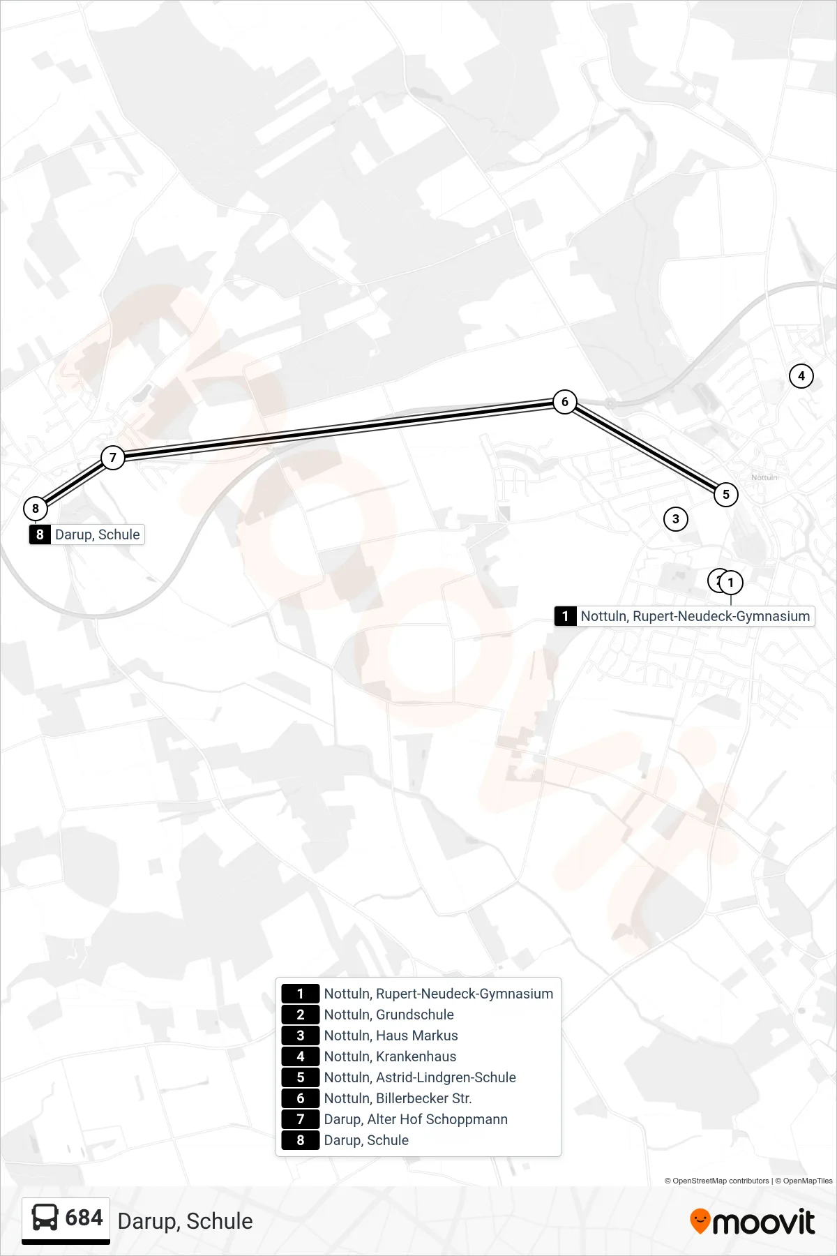 Linie 684 (Bus) Richtung Darup, Schule: Route und Haltestellen auf der Karte