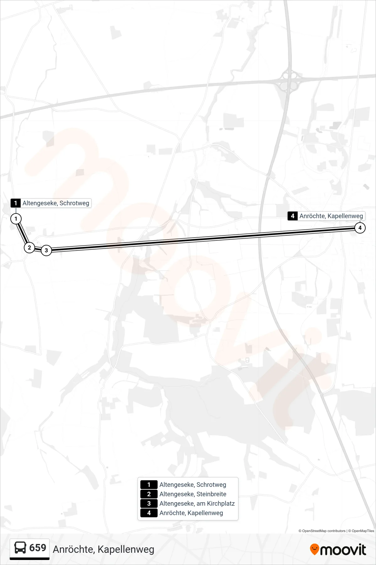Linie 659 (Bus) Richtung Anröchte, Kapellenweg: Route und Haltestellen auf der Karte