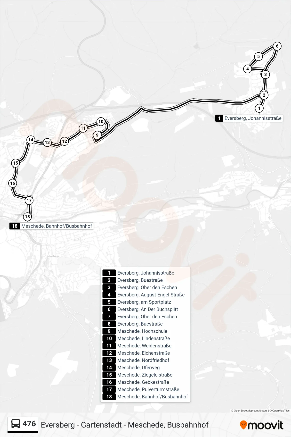 476 bus Line (Meschede, Bahnhof/Busbahnhof 2) route and stops on a map