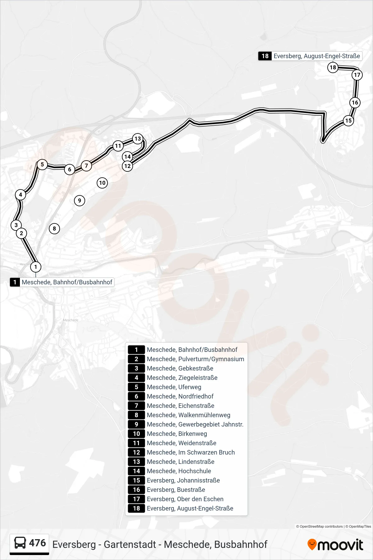 476 bus Line (Eversberg, August-Engel-Straße) route and stops on a map