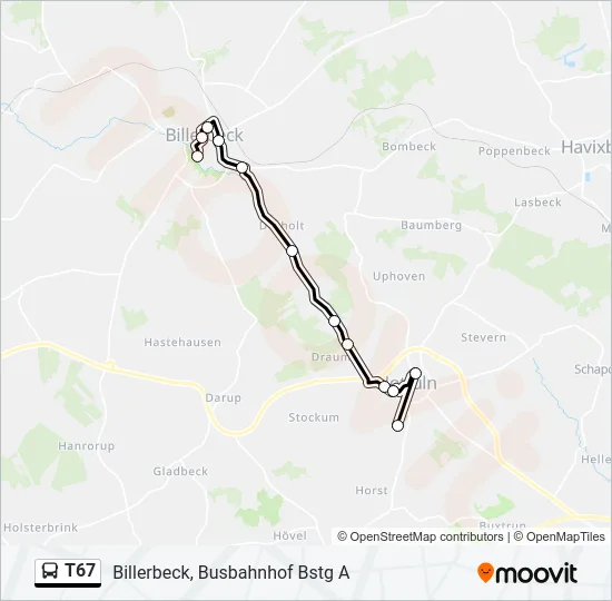 T67 Bus Line Map
