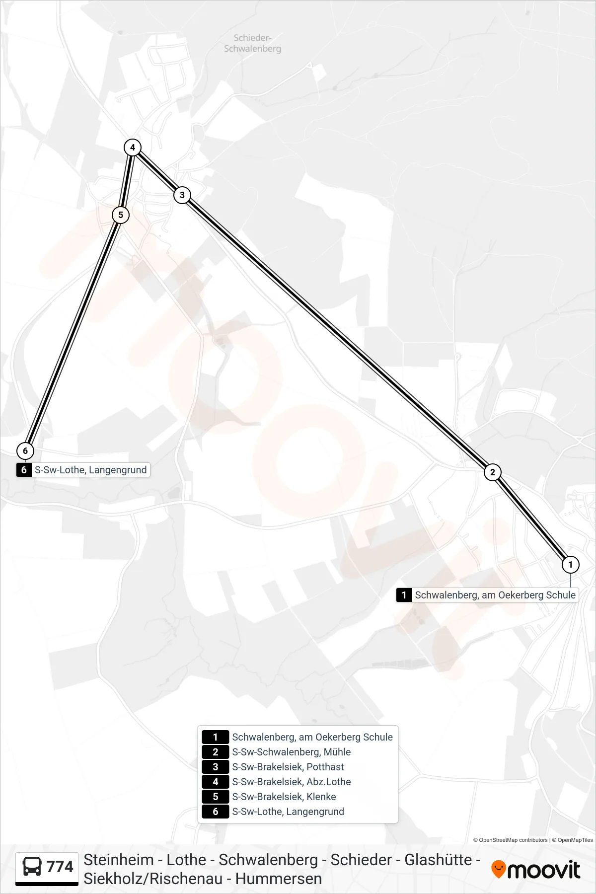 774 bus Line (Lothe) route and stops on a map