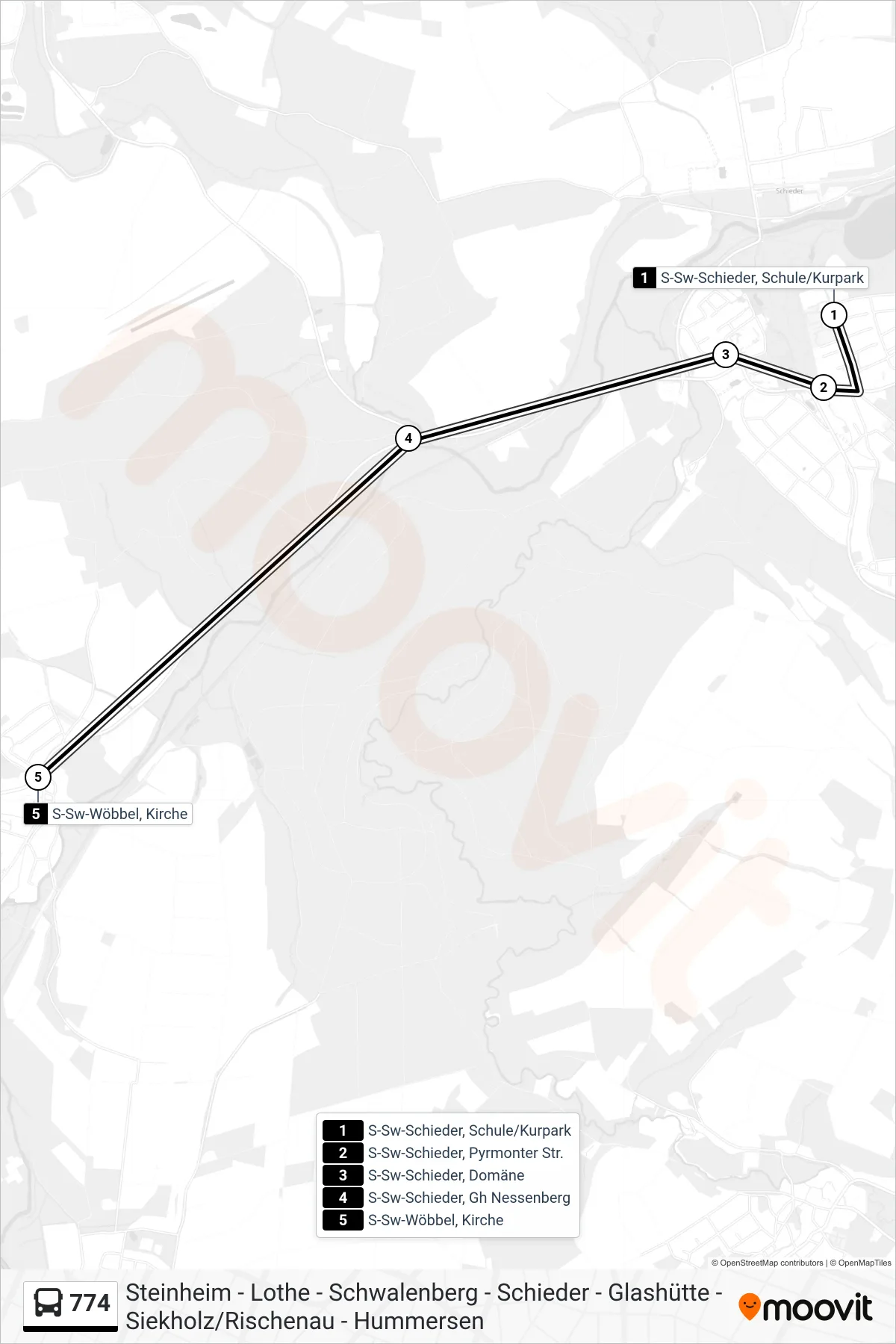 774 bus Line (S-Sw-Wöbbel, Kirche) route and stops on a map