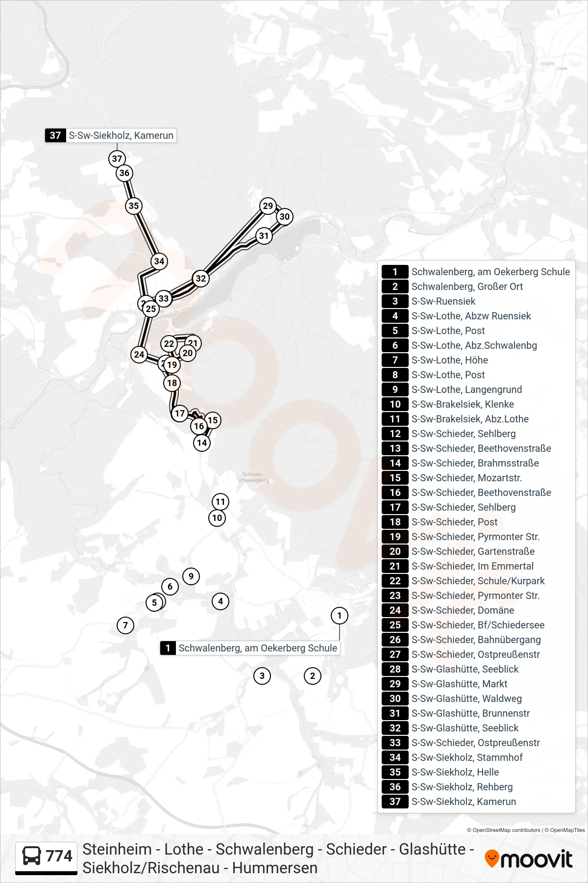 774 bus Line (S-Sw-Siekholz, Kamerun) route and stops on a map