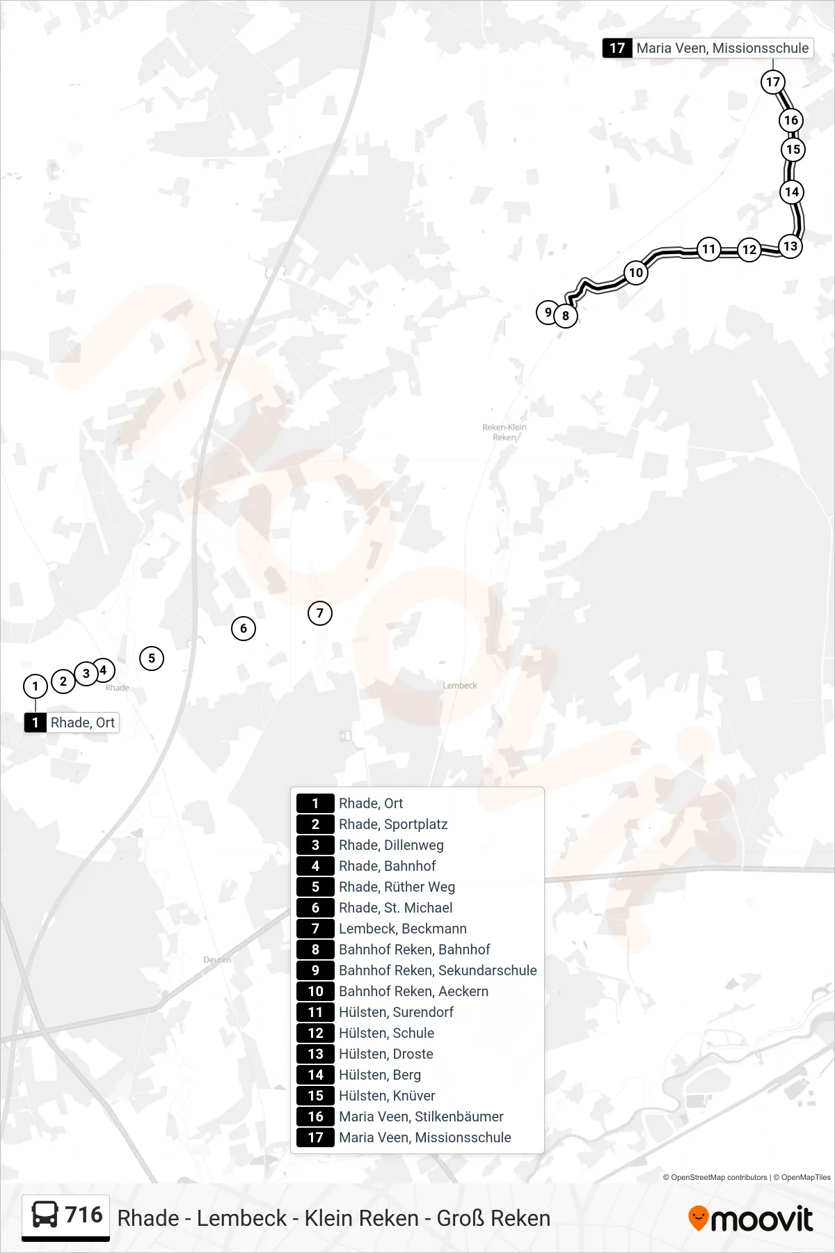 716 bus Line (Maria Veen, Missionsschule) route and stops on a map