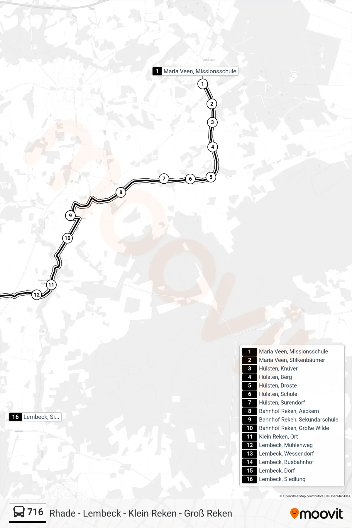 716 bus Line (Lembeck, Siedlung) route and stops on a map