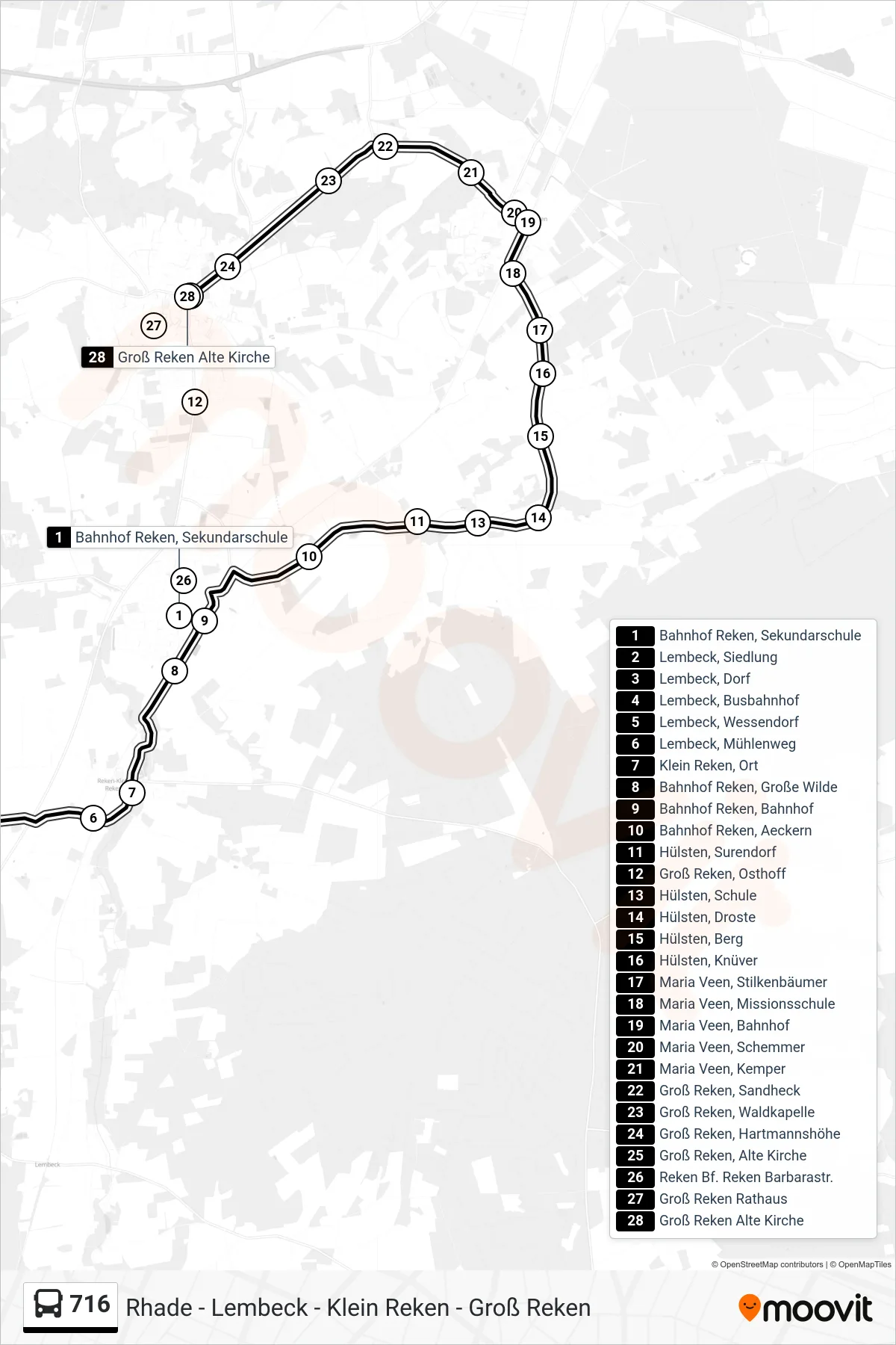 716 bus Line (Groß Reken, Alte Kirche) route and stops on a map