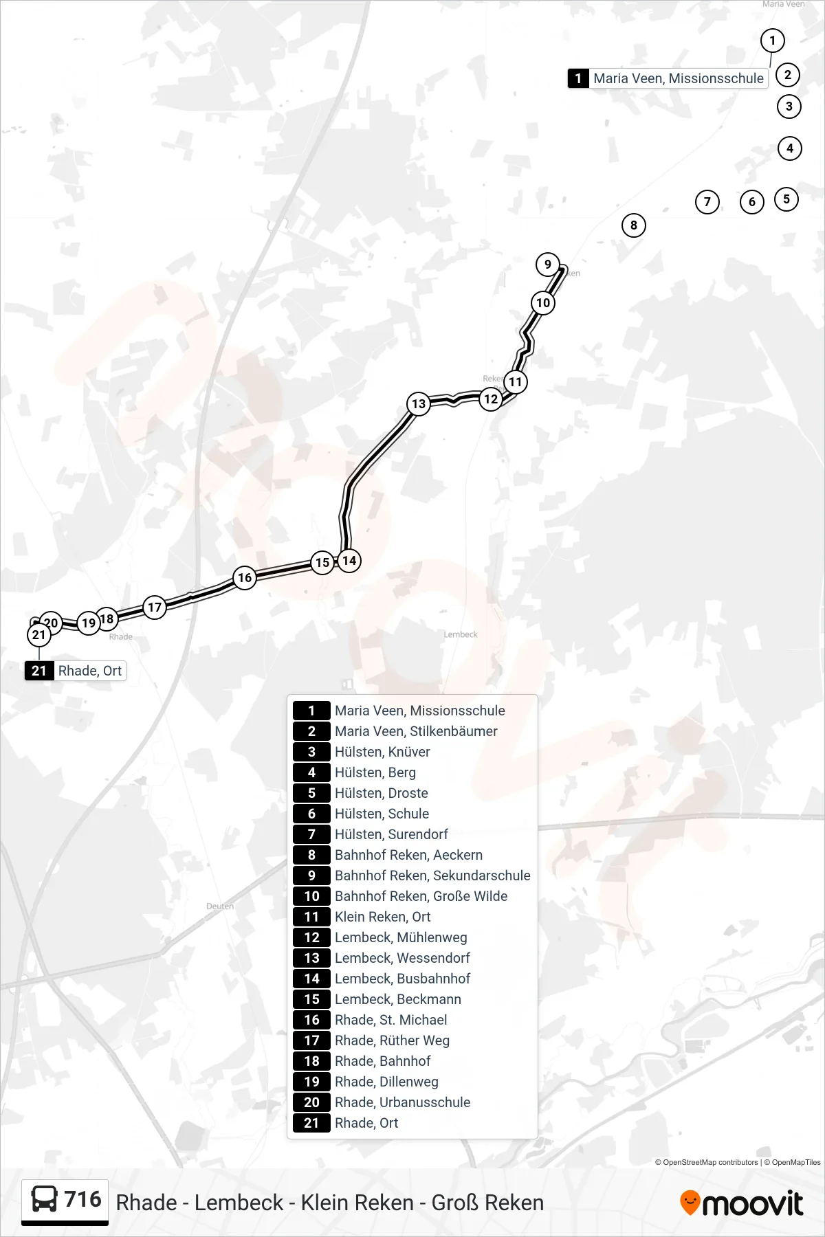 716 bus Line (Rhade, Ort) route and stops on a map