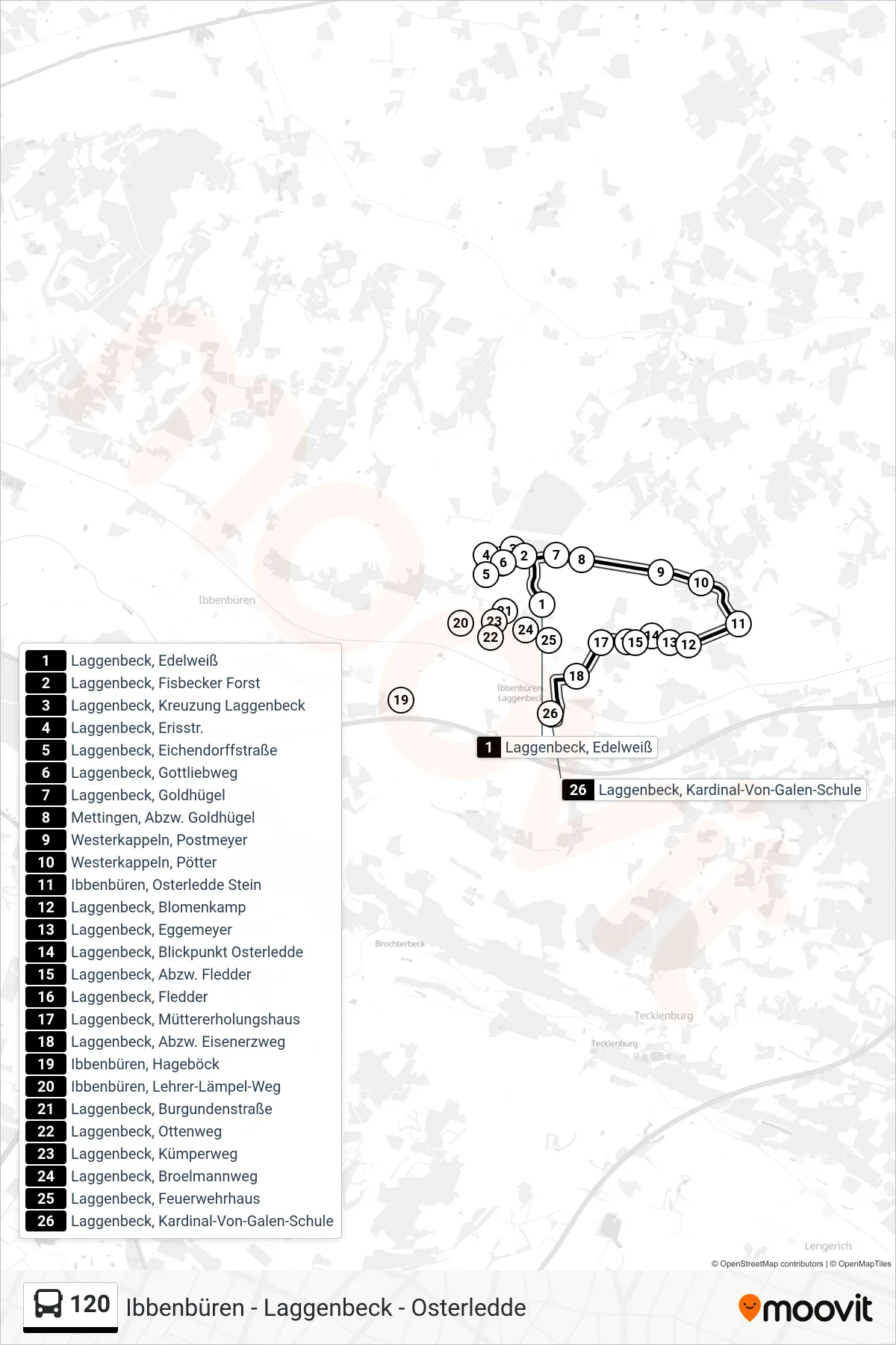 120 bus Line (Laggenbeck, Kardinal-Von-Galen-Schule) route and stops on a map