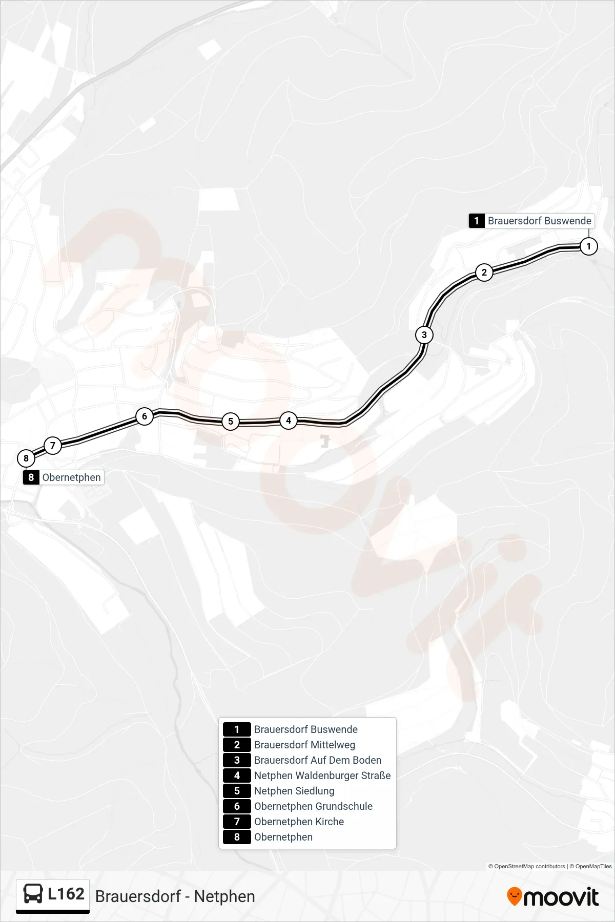 L162 bus Line (Obernetphen) route and stops on a map