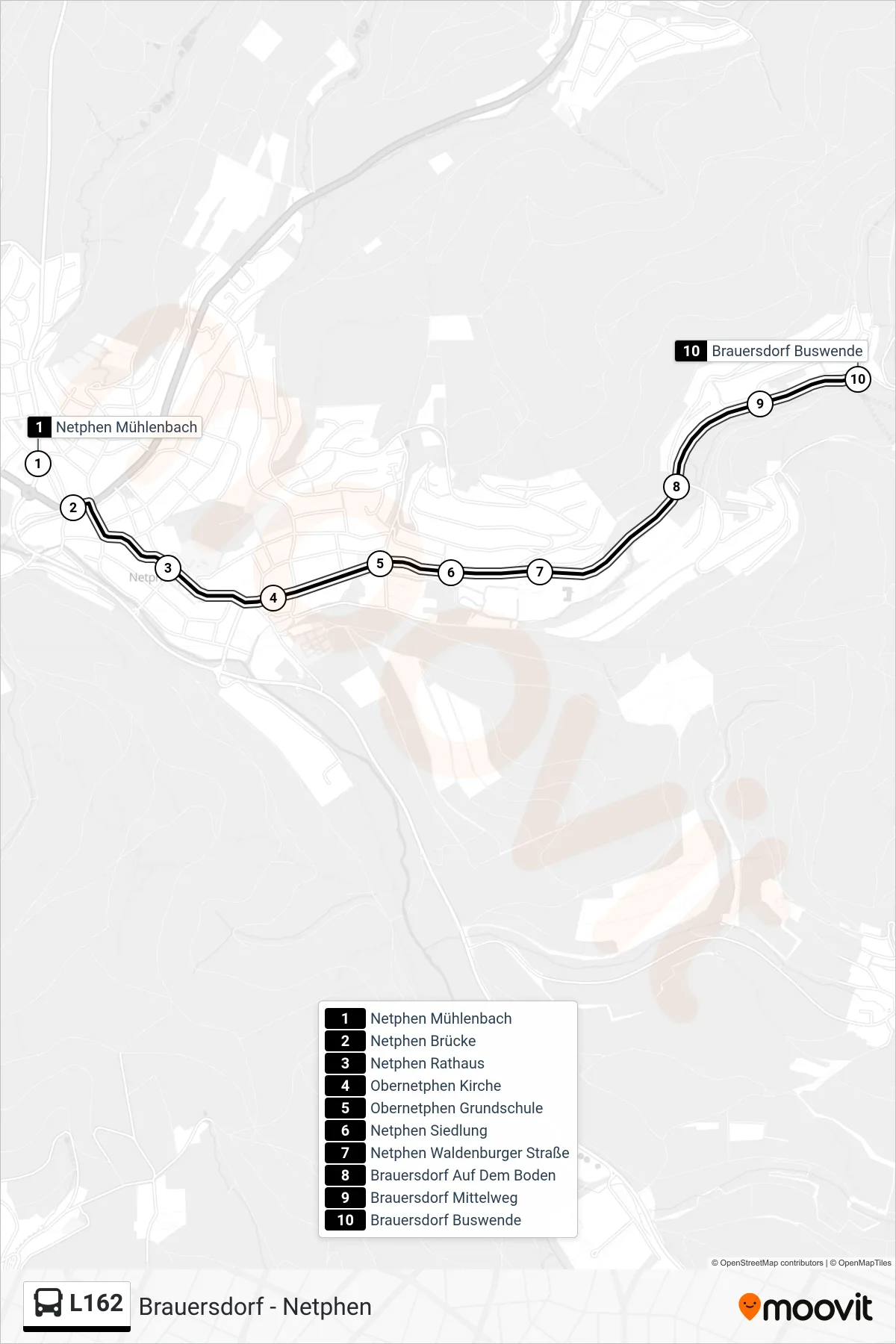 L162 bus Line (Brauersdorf Buswende) route and stops on a map
