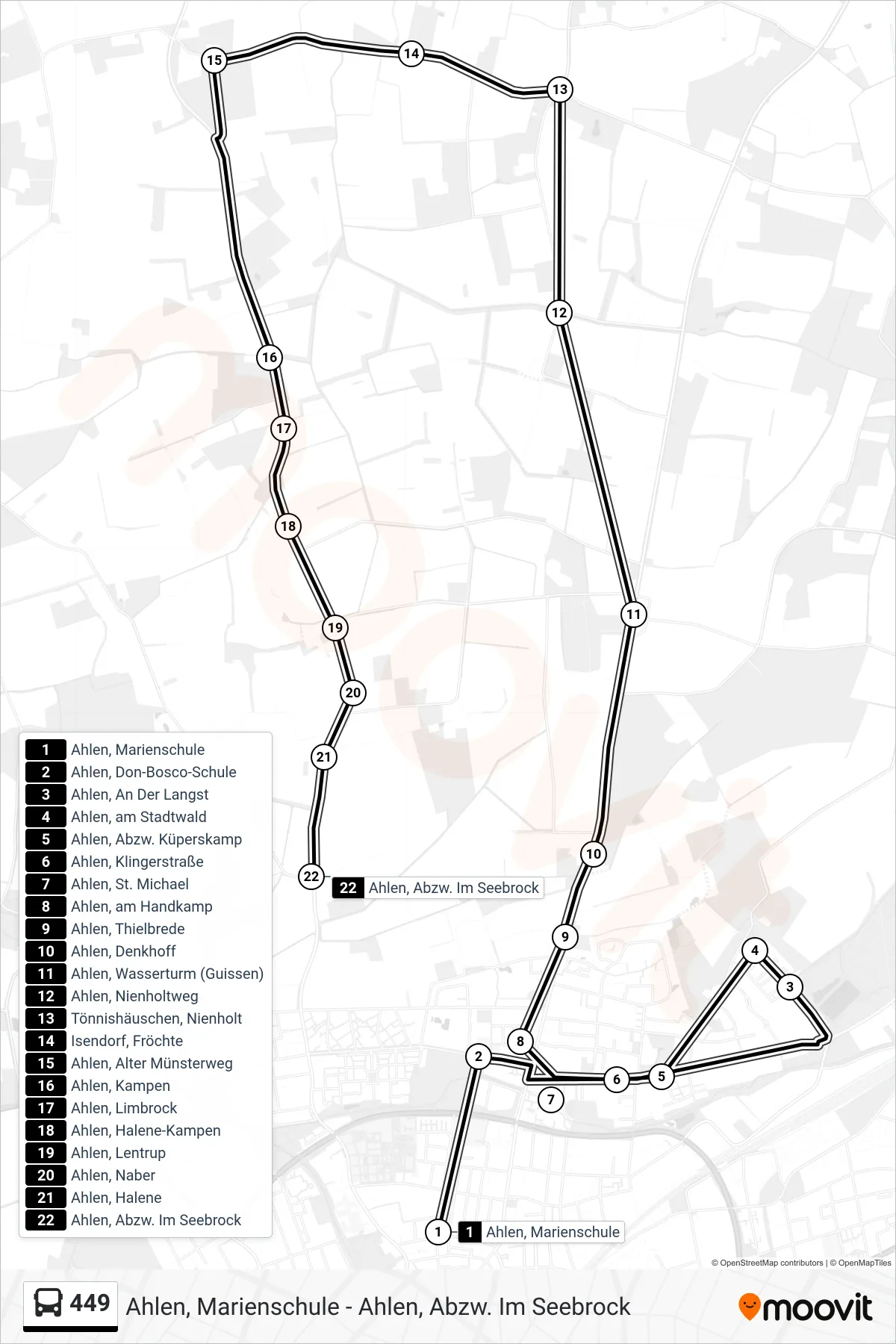 Linie 449 (Tram) Richtung Ahlen, Abzw. Im Seebrock: Route und Haltestellen auf der Karte