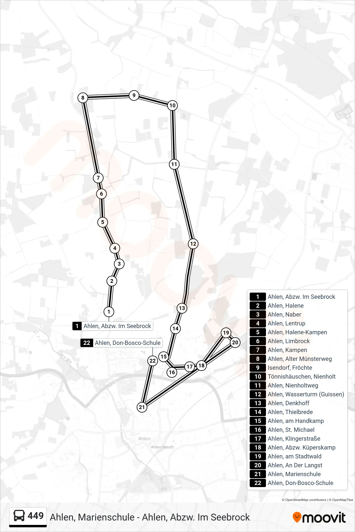 449 tram Line (Ahlen, Don-Bosco-Schule) route and stops on a map