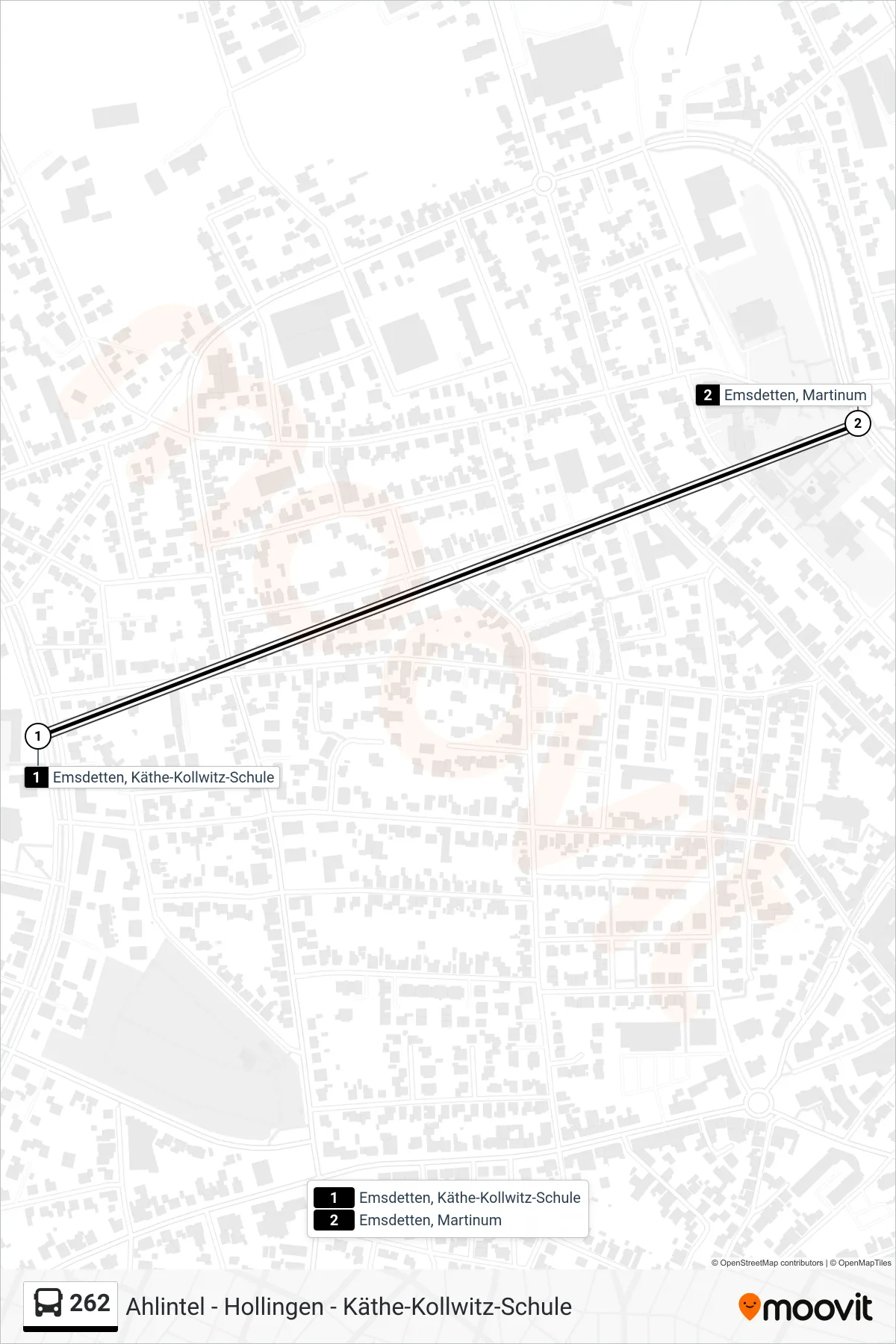 262 bus Line (Emsdetten, Martinum) route and stops on a map