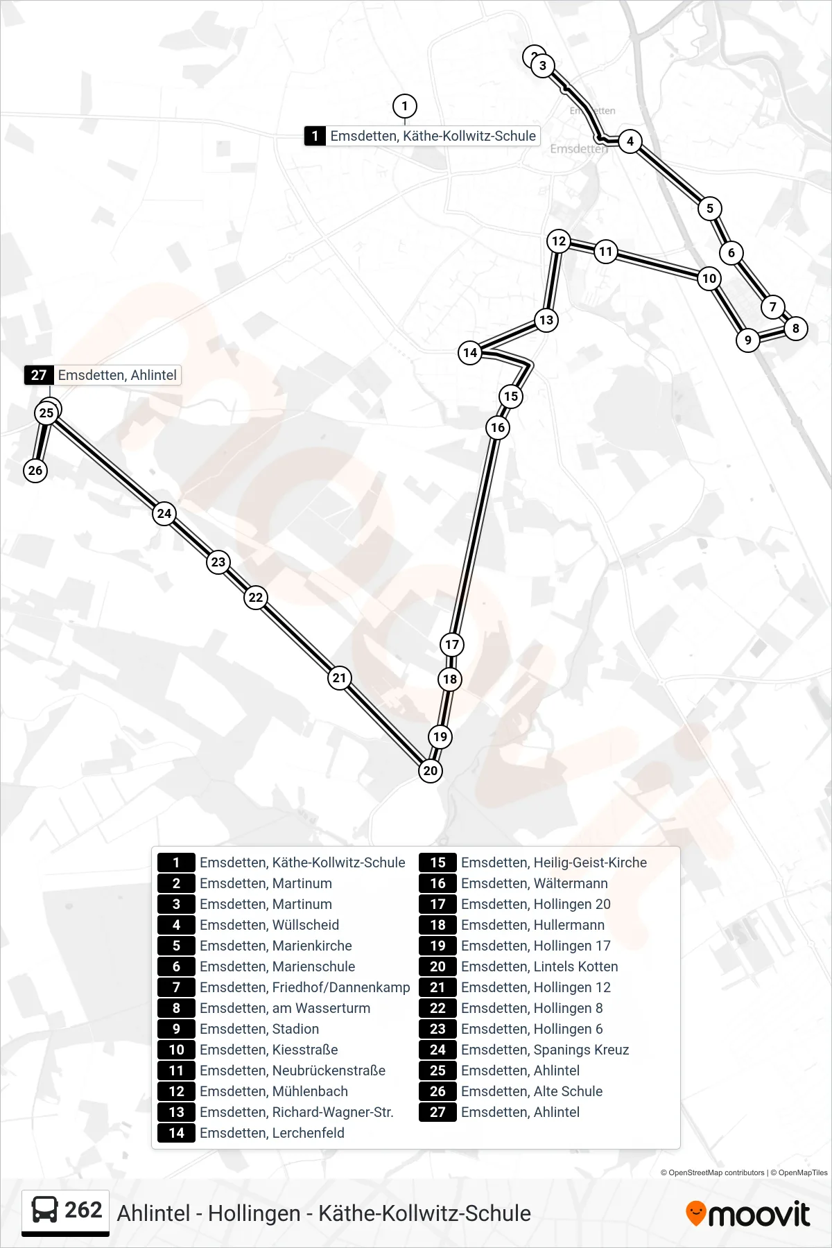 262 bus Line (Emsdetten, Ahlintel) route and stops on a map