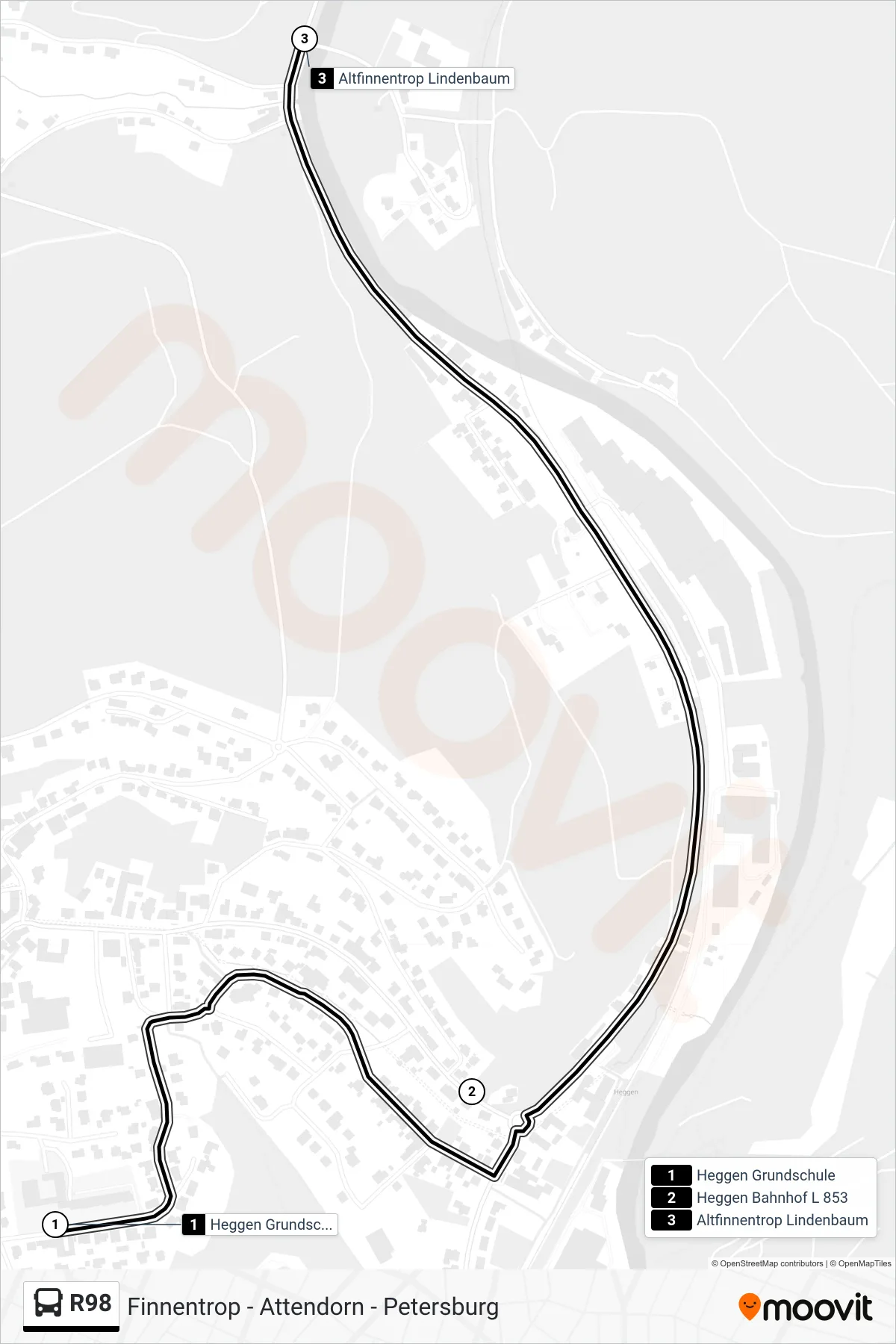 R98 bus Line (Altfinnentrop Lindenbaum) route and stops on a map