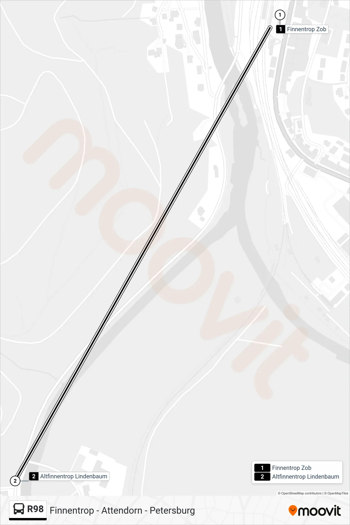 R98 bus Line (Altfinnentrop Lindenbaum) route and stops on a map