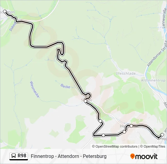 Автобус R98: карта маршрута