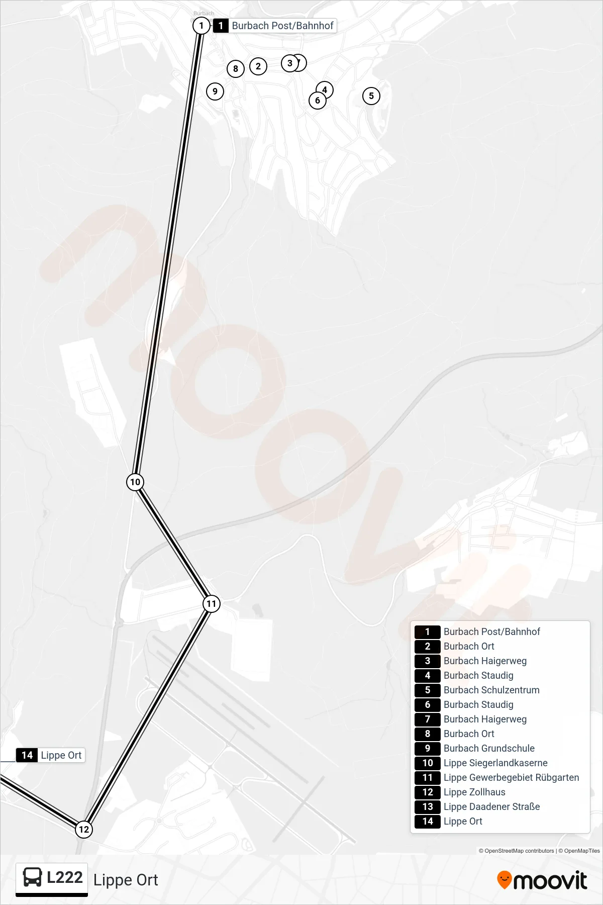 Linie L222 (Bus) Richtung Lippe Ort: Route und Haltestellen auf der Karte