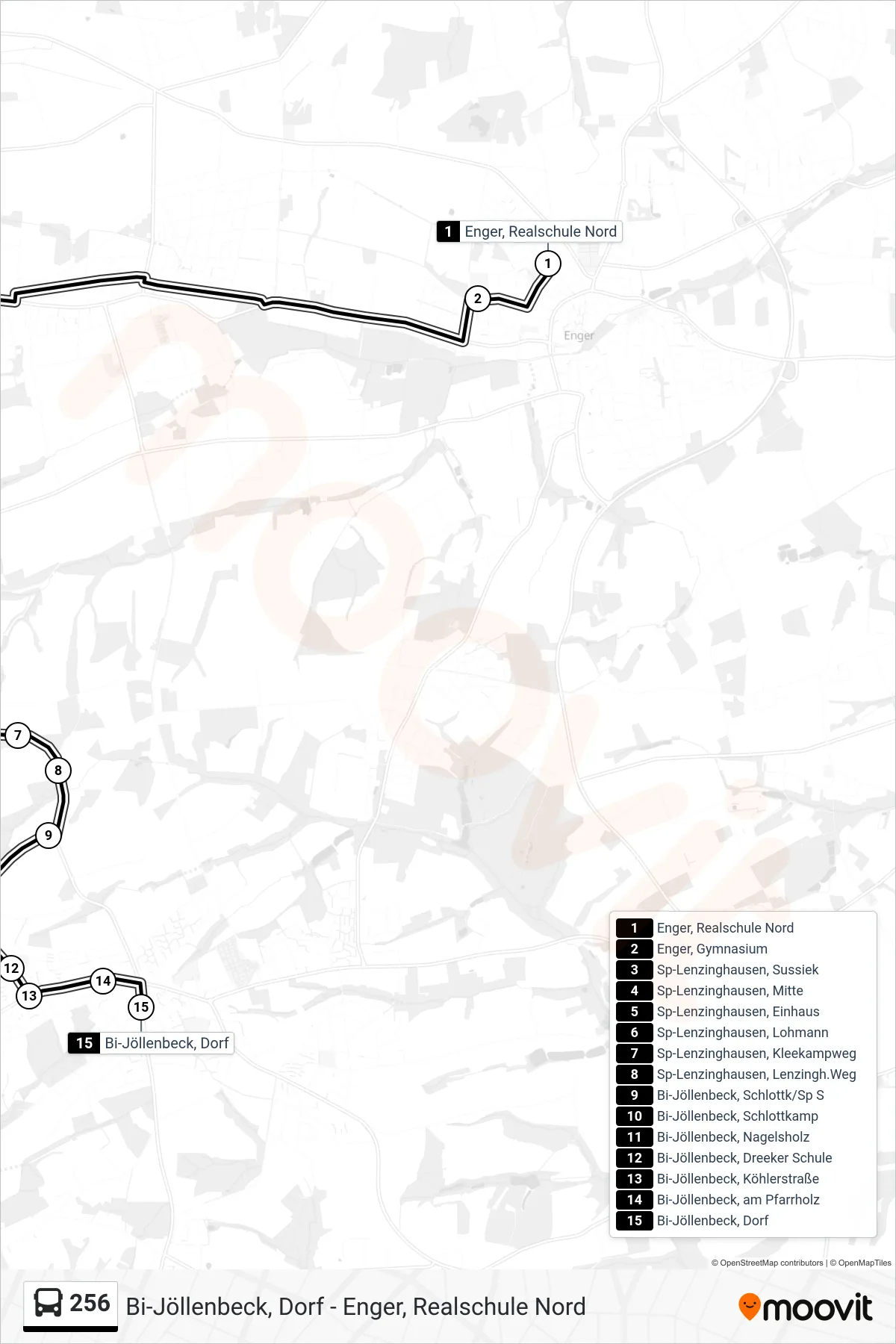 Linie 256 (Bus) Richtung Bi-Jöllenbeck, Dorf: Route und Haltestellen auf der Karte