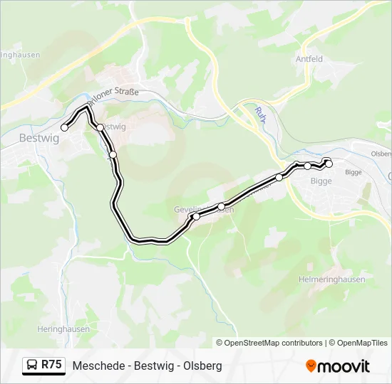 Автобус R75: карта маршрута