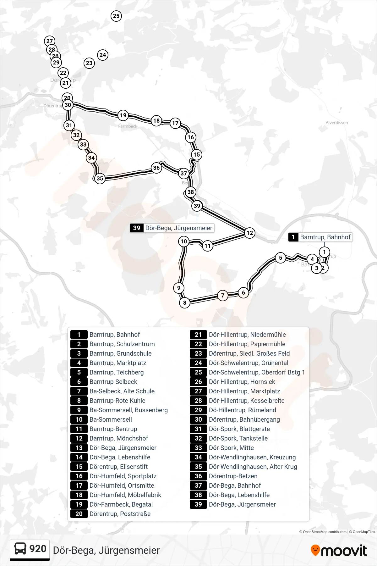 Linie 920 (Bus) Richtung Dör-Bega, Jürgensmeier: Route und Haltestellen auf der Karte