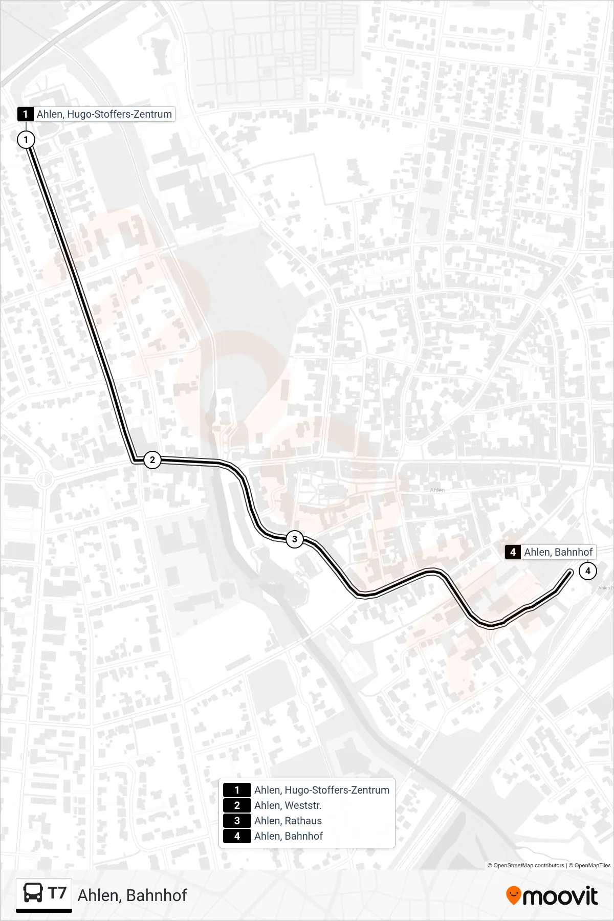 Linie T7 (Bus) Richtung Ahlen, Bahnhof: Route und Haltestellen auf der Karte