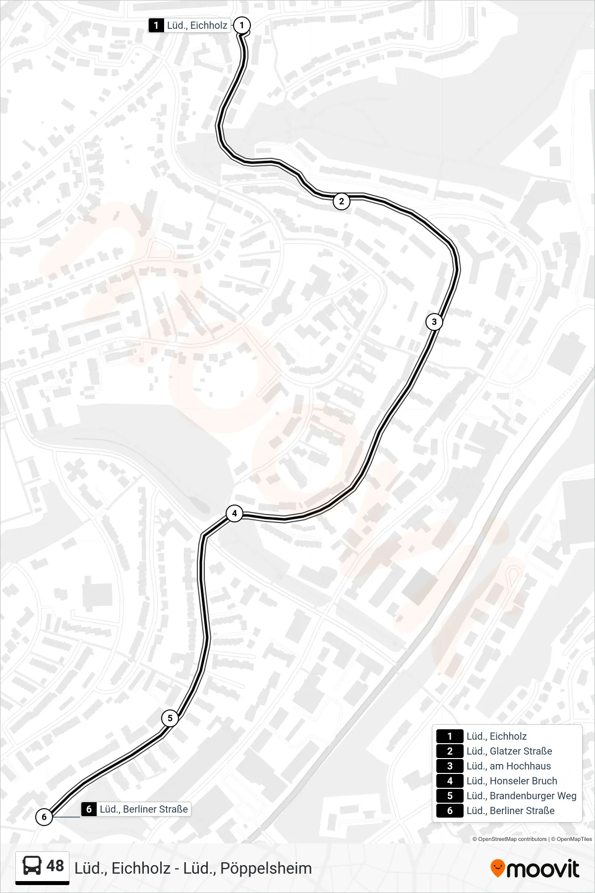 Linie 48 (Bus) Richtung Lüd., Berliner Straße: Route und Haltestellen auf der Karte