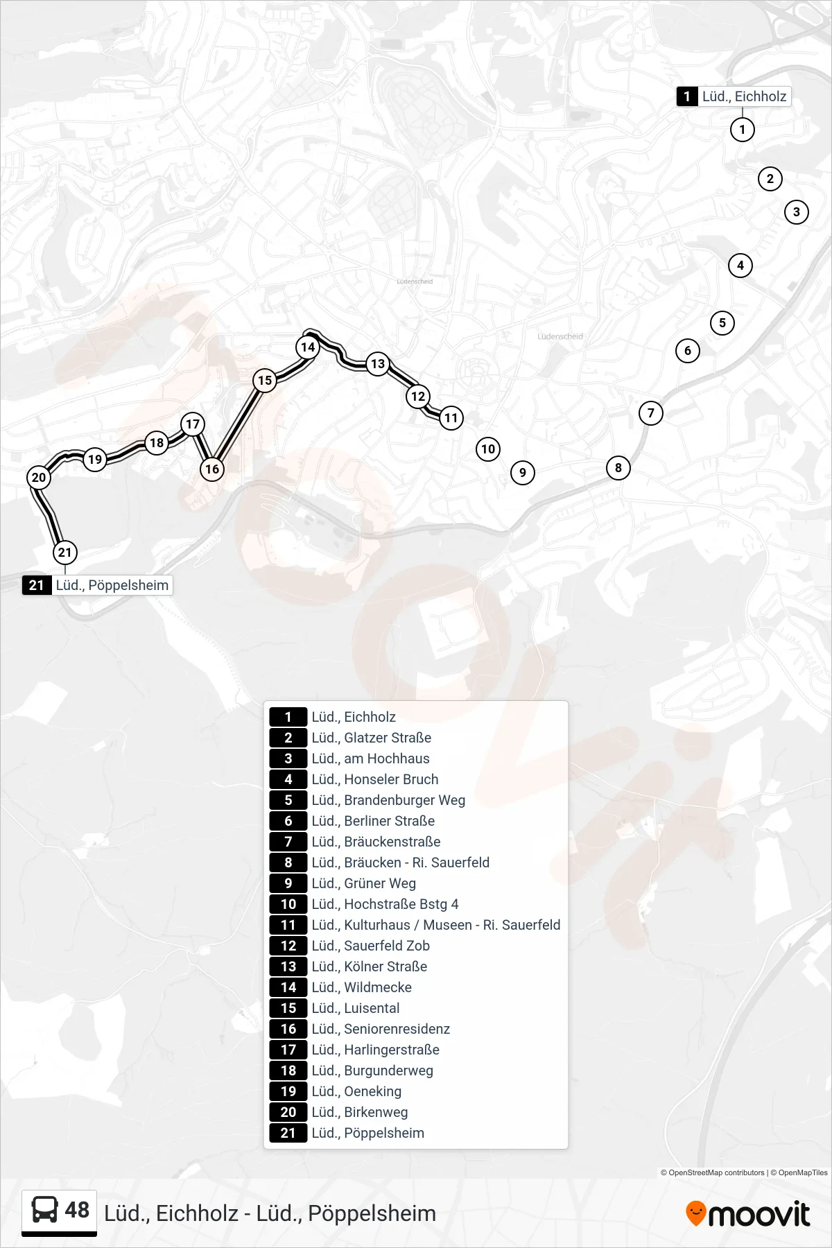 48 bus Line (Lüd., Pöppelsheim) route and stops on a map