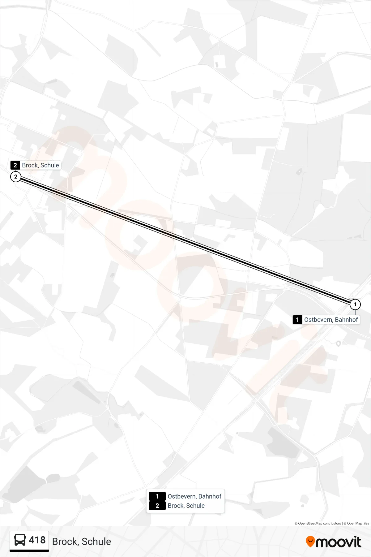 418 tram Line (Brock, Schule) route and stops on a map