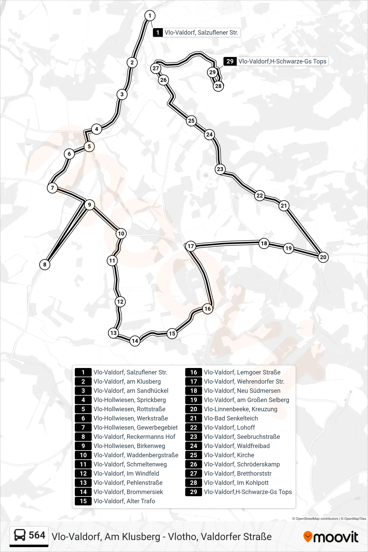 Linie 564 (Bus) Richtung Grundschule Topsundern: Route und Haltestellen auf der Karte