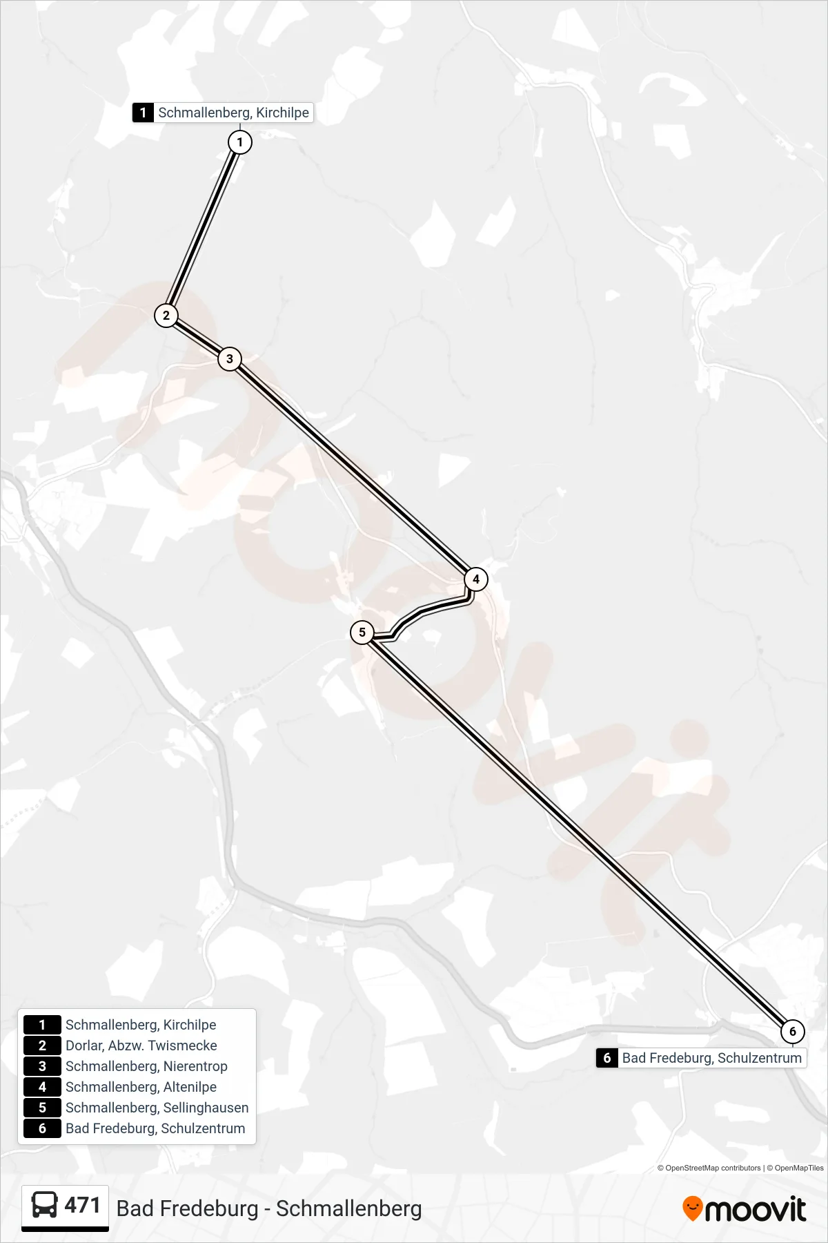 Linie 471 (Bus) Richtung Bad Fredeburg, Schulzentrum: Route und Haltestellen auf der Karte