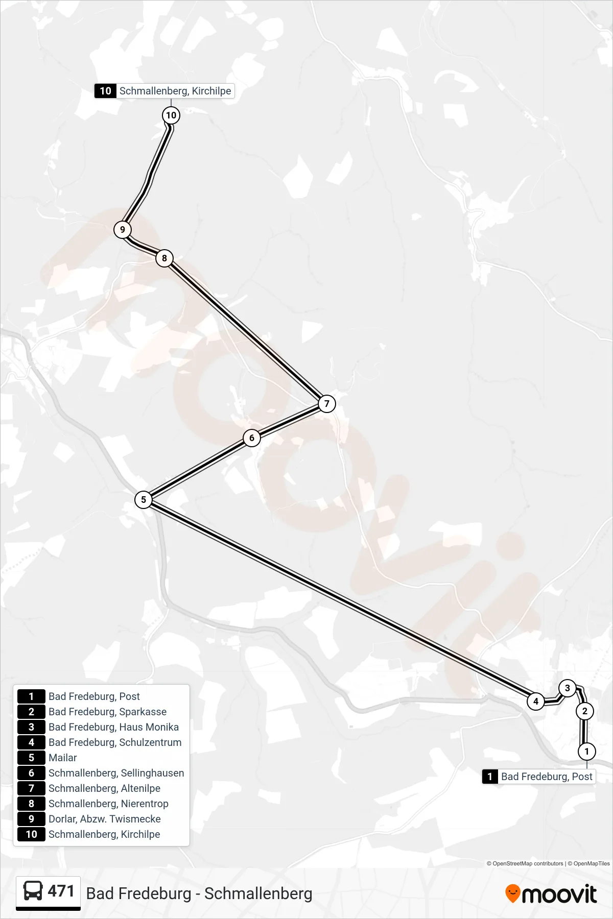 Linie 471 (Bus) Richtung Schmallenberg, Kirchilpe: Route und Haltestellen auf der Karte