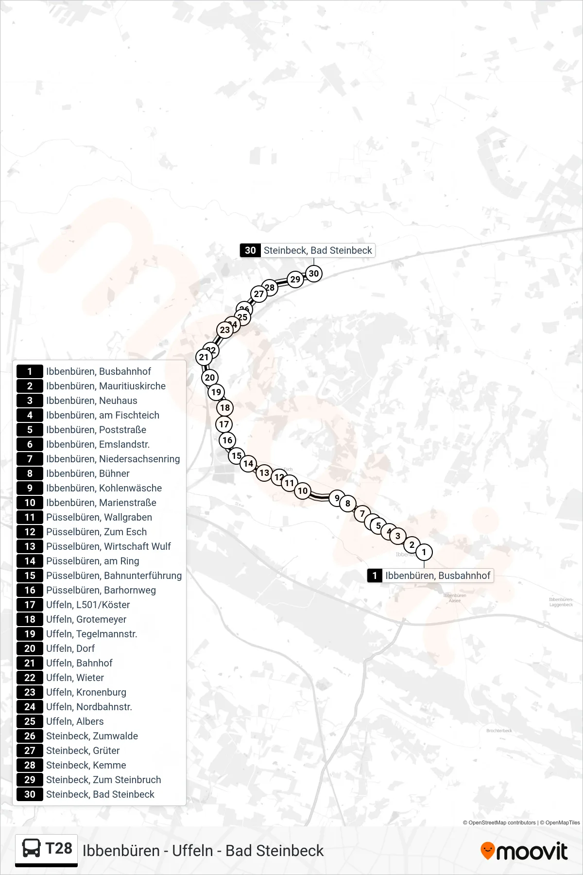 Linie T28 (Bus) Richtung Steinbeck, Bad Steinbeck: Route und Haltestellen auf der Karte