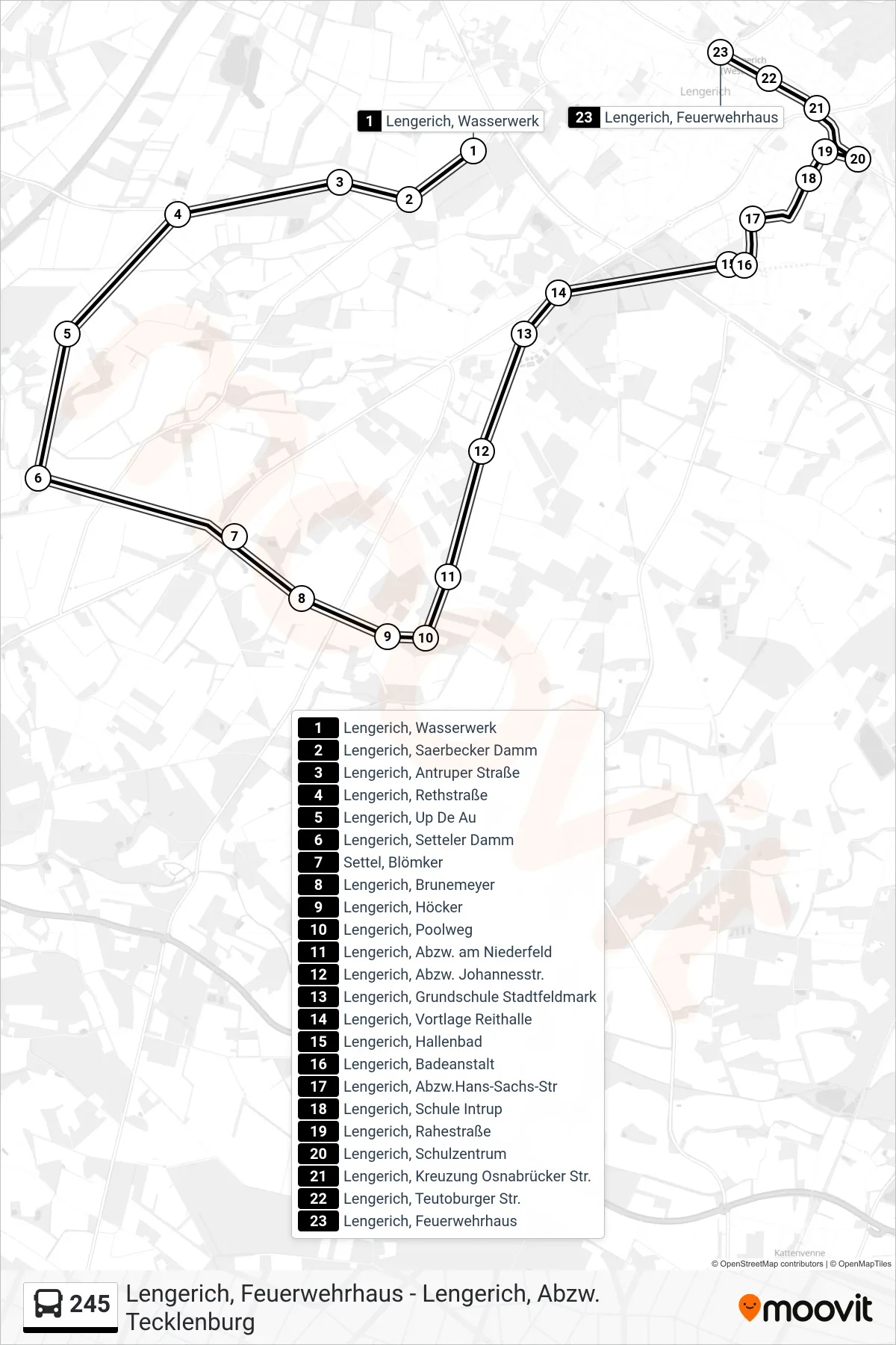 245 bus Line (Lengerich, Feuerwehrhaus) route and stops on a map