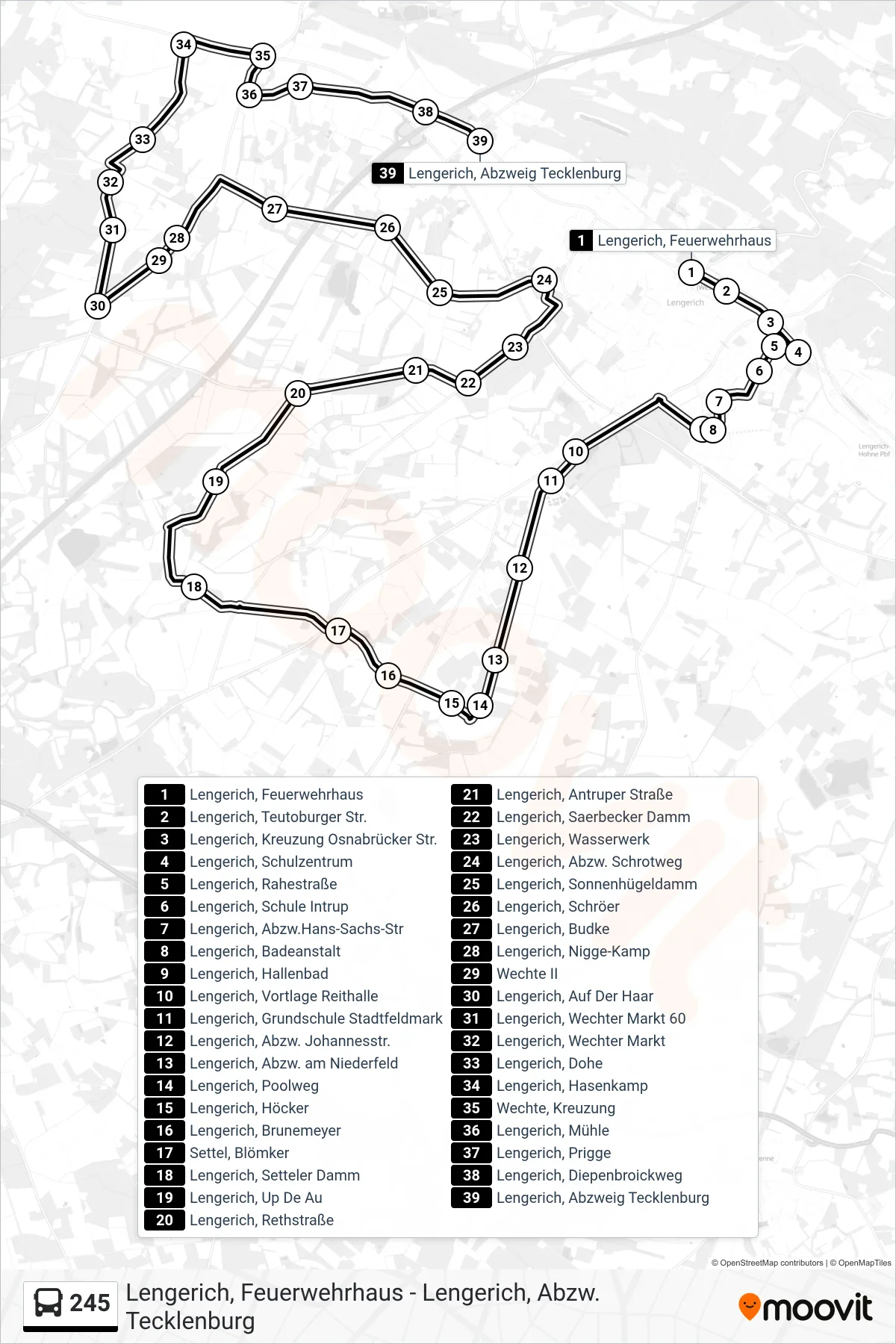 245 bus Line (Lengerich, Abzweig Tecklenburg) route and stops on a map