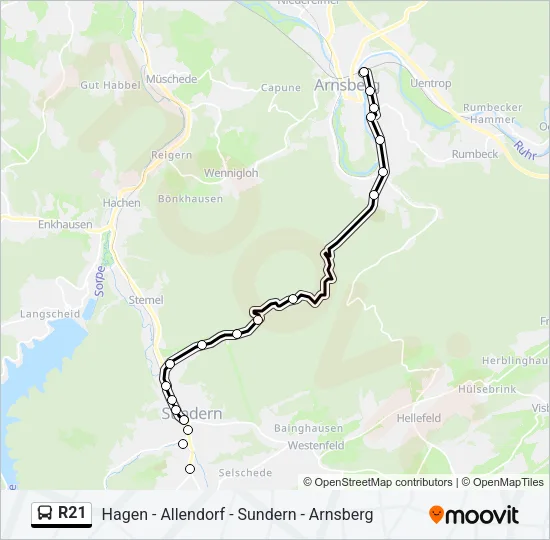 R21 Bus Line Map