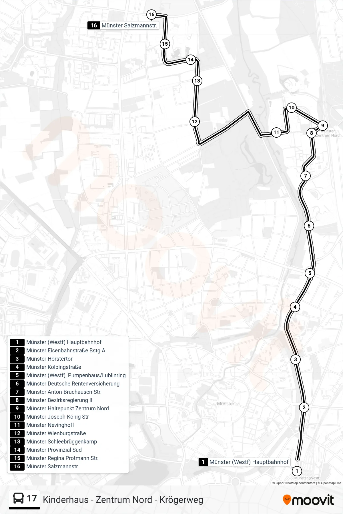 17 bus Line (Salzmannstraße) route and stops on a map