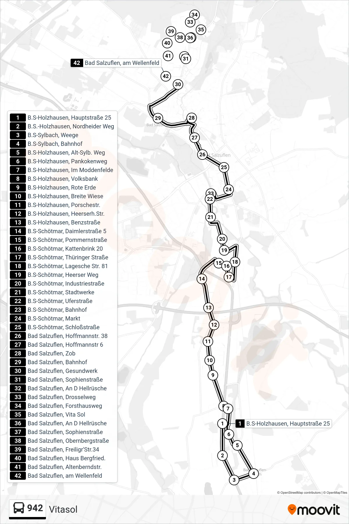 942 bus Line (Vitasol) route and stops on a map