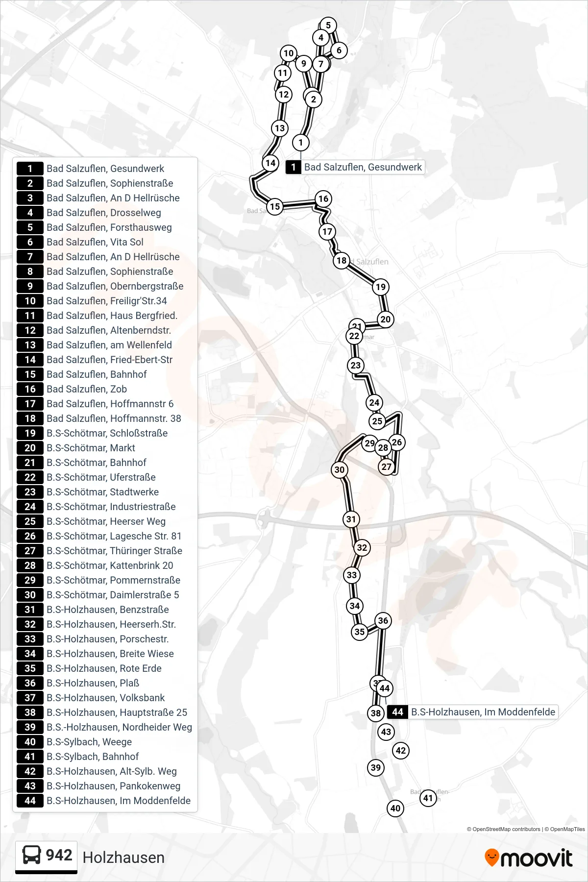 942 bus Line (Holzhausen) route and stops on a map