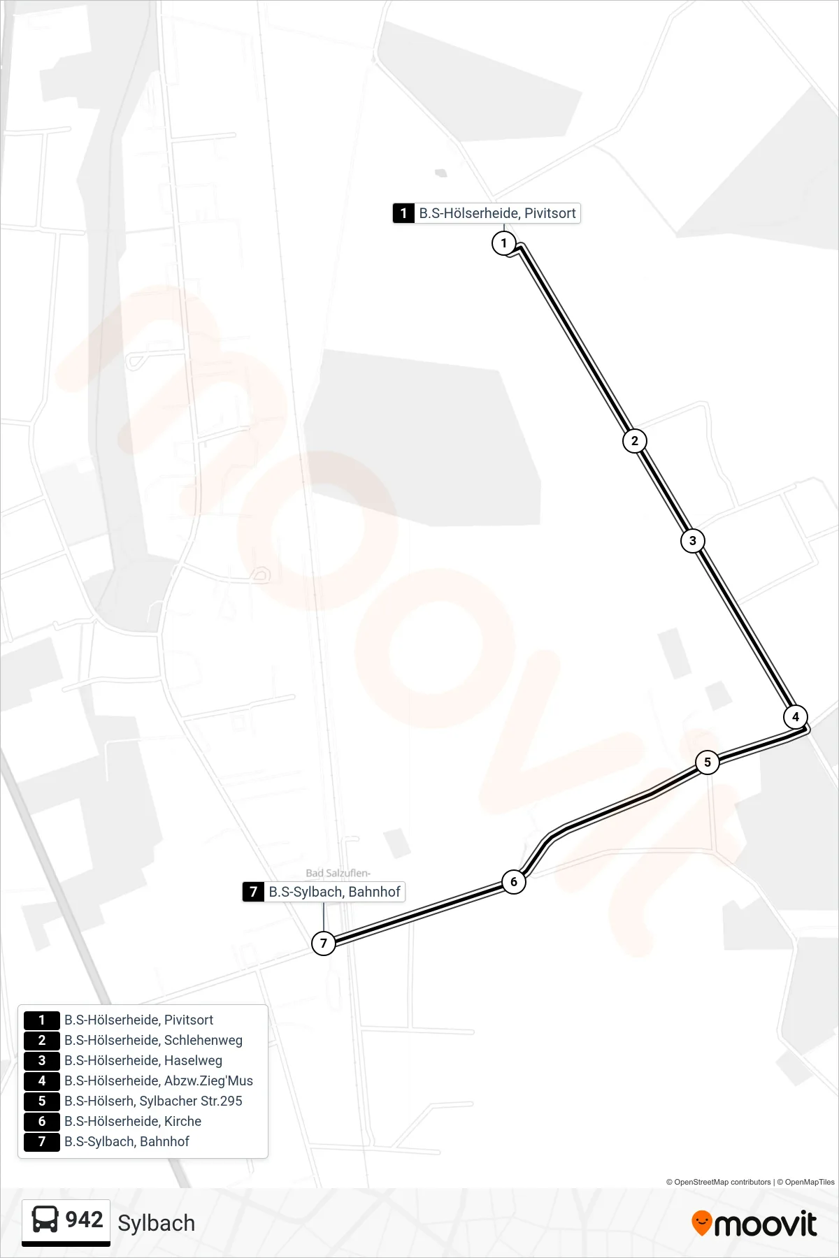 942 bus Line (Sylbach) route and stops on a map