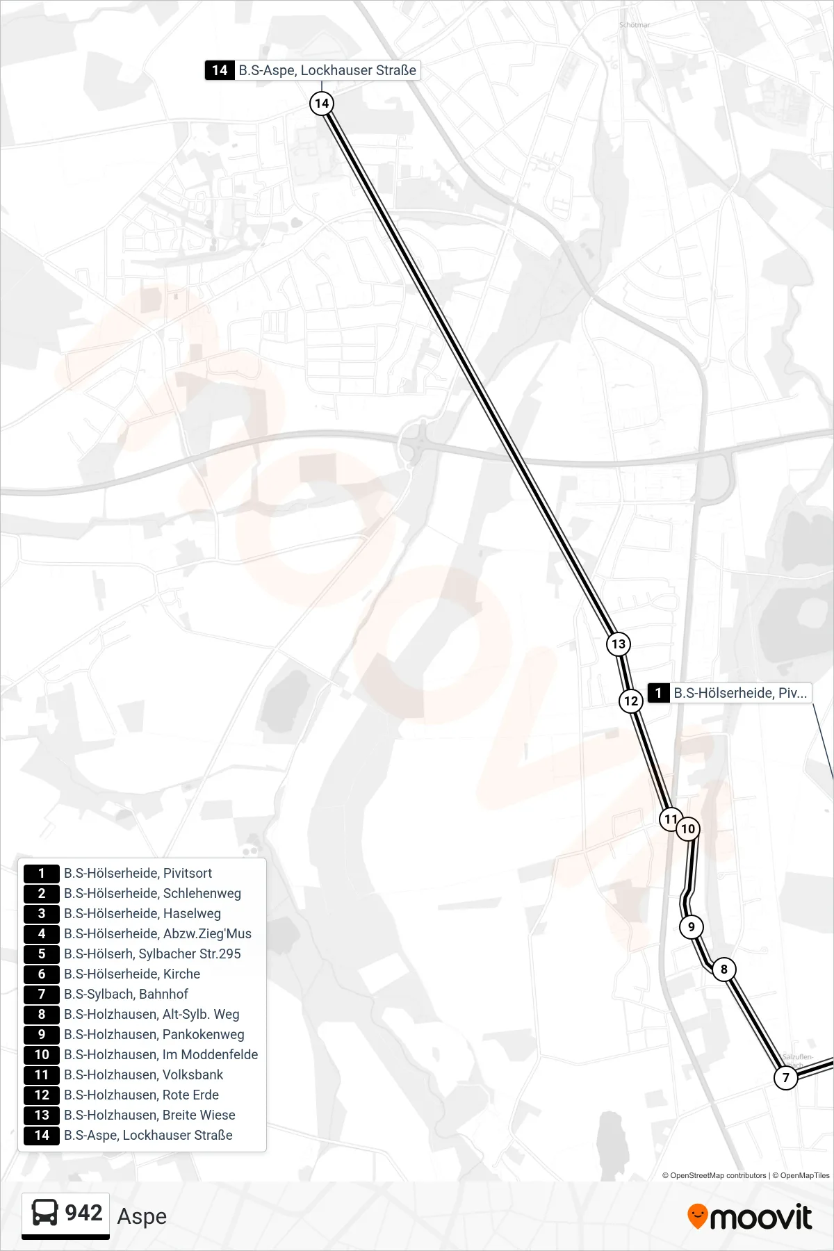 942 bus Line (Aspe) route and stops on a map