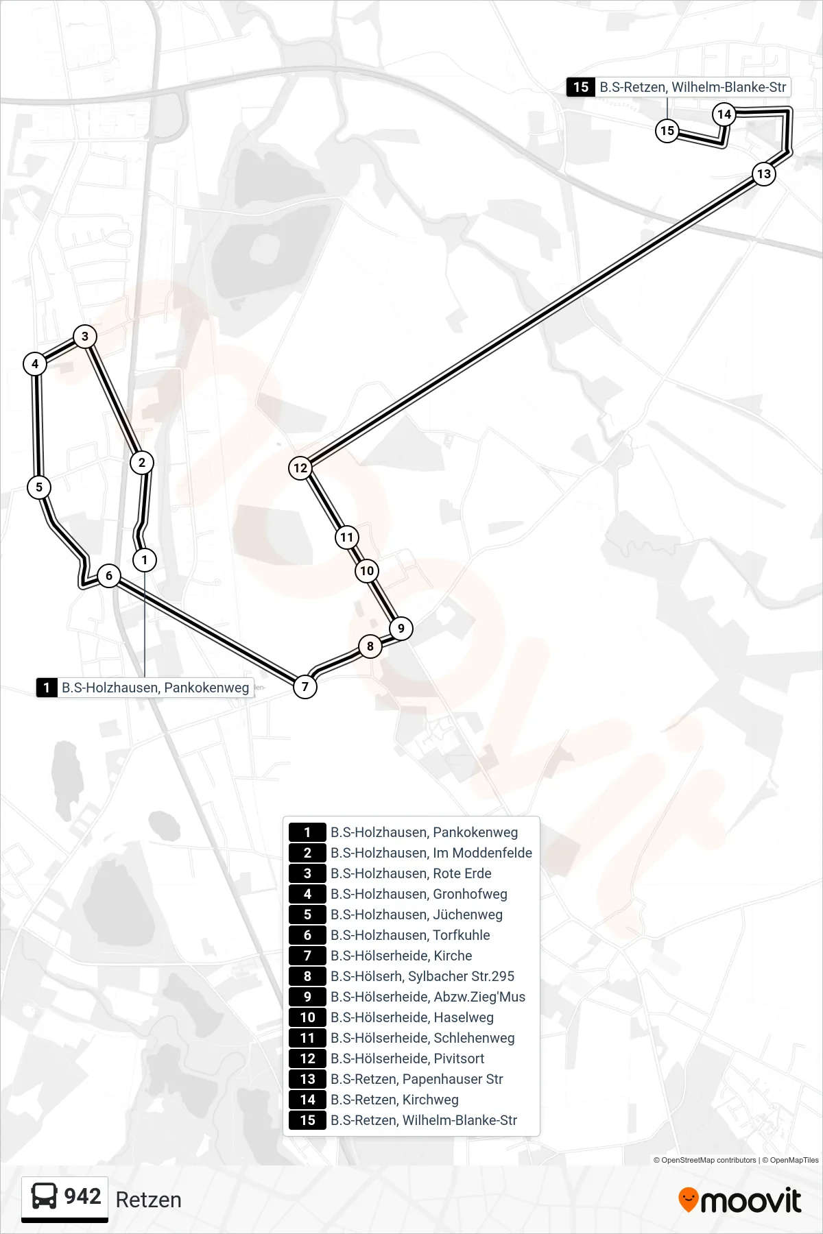 942 bus Line (Retzen) route and stops on a map