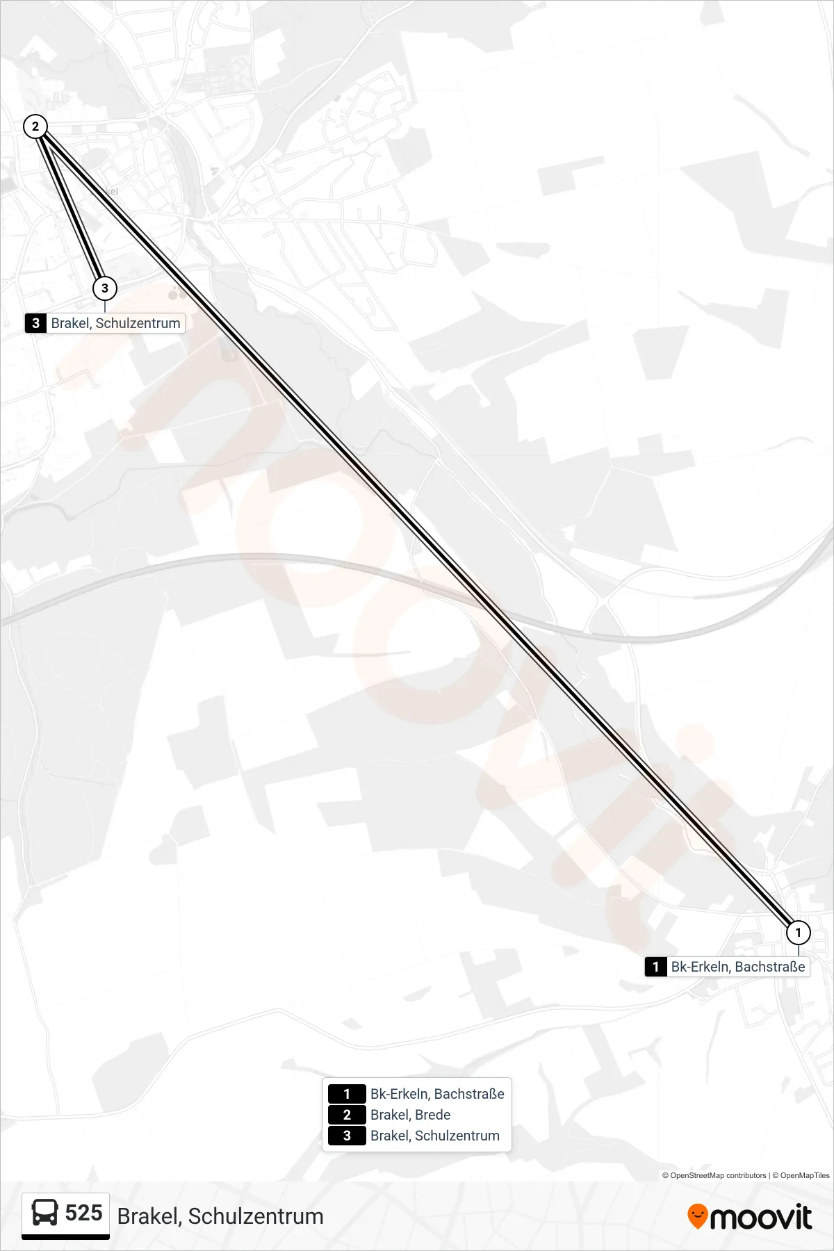 Linie 525 (Bus) Richtung Brakel, Schulzentrum: Route und Haltestellen auf der Karte