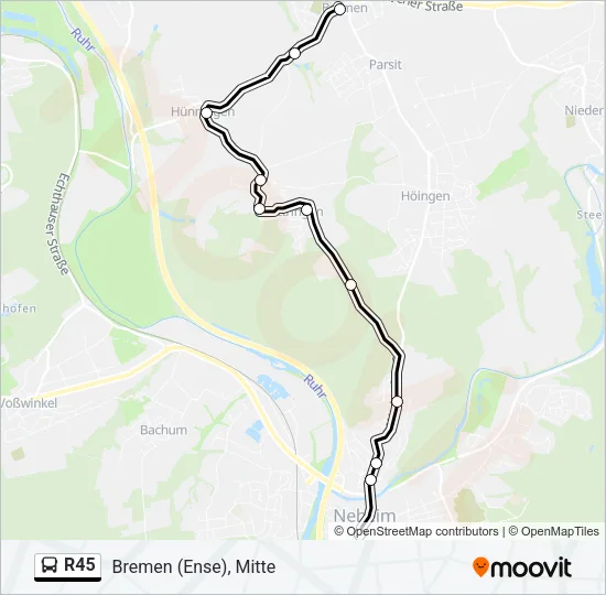 R45 Bus Line Map
