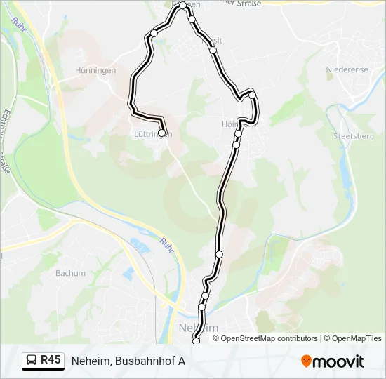 R45 Bus Line Map