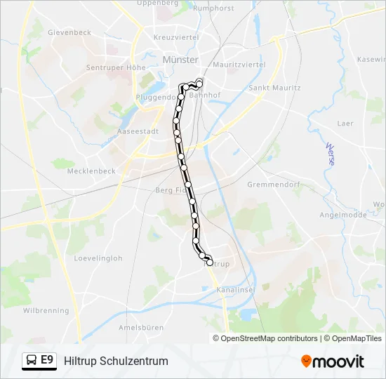 E9 Bus Line Map